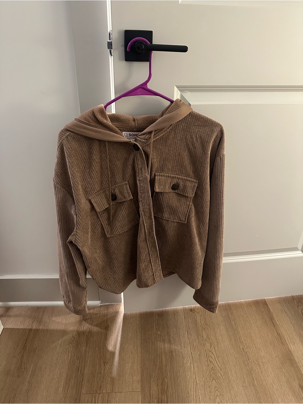 Ci Sono Corduroy Hooded Jacket in Light Brown